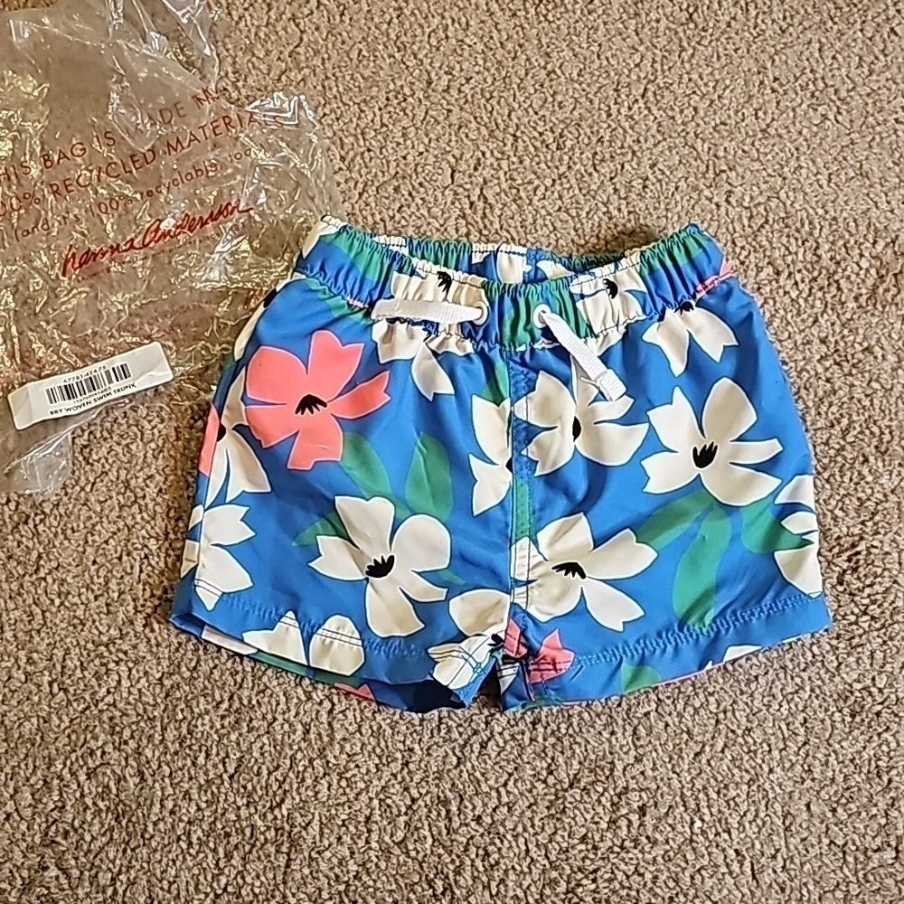 Hanna Andersson Baby Boy Swim Trunks 12-18 Months Hibiscus